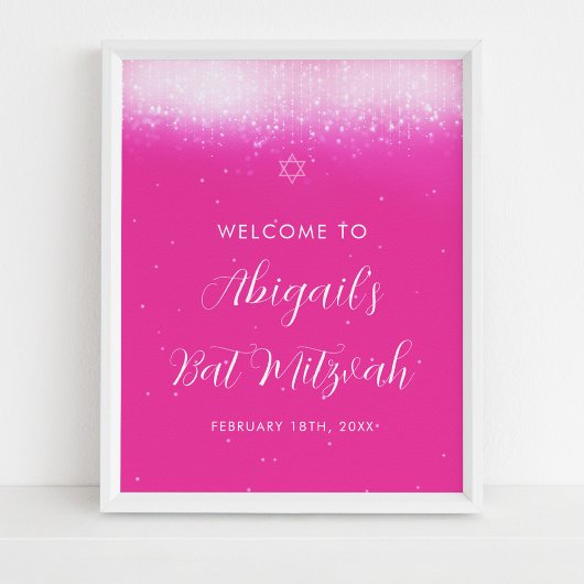 Glam Hot Pink Bat Mitzvah Welcome Sign Poster