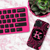 Glam Hot Pink Black Marble Agate Glitter Monogram Case-Mate iPhone Case