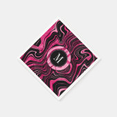 Glam Hot Pink Black Marble Agate Glitter Monogram Servet (Hoek)
