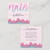 Glam Hot Pink Glitter Drips Nagels Manicure Salon Vierkante Visitekaartje (Voorkant / Achterkant)