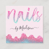 Glam Hot Pink Glitter Drips Nagels Manicure Salon Vierkante Visitekaartje (Voorkant)