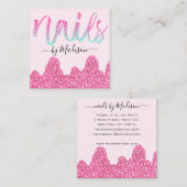 Glam Hot Pink Glitter Drips Nagels Manicure Salon Vierkante Visitekaartje (Voorkant / Achterkant)