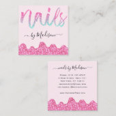Glam Hot Pink Glitter Drips Nagels Manicure Salon Vierkante Visitekaartje (Voorkant / Achterkant)