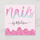 Glam Hot Pink Glitter Drips Nagels Manicure Salon Vierkante Visitekaartje (Voorkant)