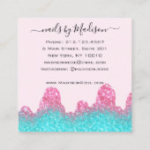 Glam Hot Pink Glitter Drips Nagels Manicure Salon Vierkante Visitekaartje (Achterkant)