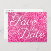 Glam Hot Pink Glitter Photo Save the Date Briefkaart (Voorkant / Achterkant)