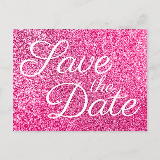 Glam Hot Pink Glitter Photo Save the Date Briefkaart (Voorkant)