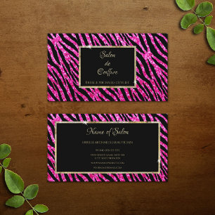 Glam Hot Pink Glitter Zebra Print en Goud Lijst Visitekaartje