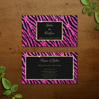 Glam Hot Pink Glitter Zebra Print en Goud Lijst Visitekaartje