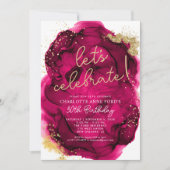 Glam Hot Pink Gold Glitter Alcohol Inkt Birthday Kaart (Voorkant)