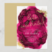 Glam Hot Pink Gold Glitter Alcohol Inkt Birthday Kaart (Voorkant / Achterkant)