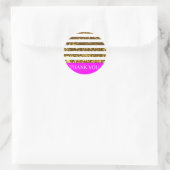 Glam/Hot Pink Gold Sequins Stripes/gepersonaliseer Ronde Sticker (Tas)