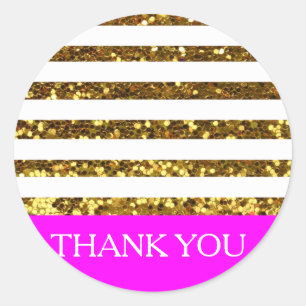Glam/Hot Pink Gold Sequins Stripes/gepersonaliseer Ronde Sticker