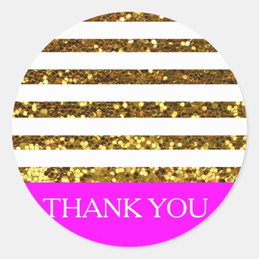 Glam/Hot Pink Gold Sequins Stripes/gepersonaliseer Ronde Sticker (Voorkant)