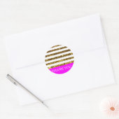 Glam/Hot Pink Gold Sequins Stripes/gepersonaliseer Ronde Sticker (Envelop)