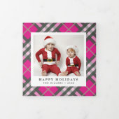 Glam Hot Pink Tartan Plaid Kerstmis Drieluik Wenskaart (Cover)