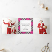 Glam Hot Pink Tartan Plaid Kerstmis Drieluik Wenskaart (Binnen)