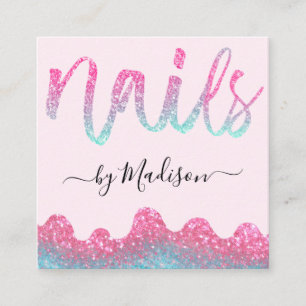Glam Hot Roze Glitter Druppels Nagels Manicure Sal Vierkante Visitekaartje