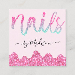 Glam Hot Roze Glitter Druppels Nagels Manicure Sal Vierkante Visitekaartje