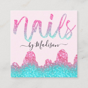 Glam Hot Roze Glitter Druppels Nagels Manicure Sal Vierkante Visitekaartje