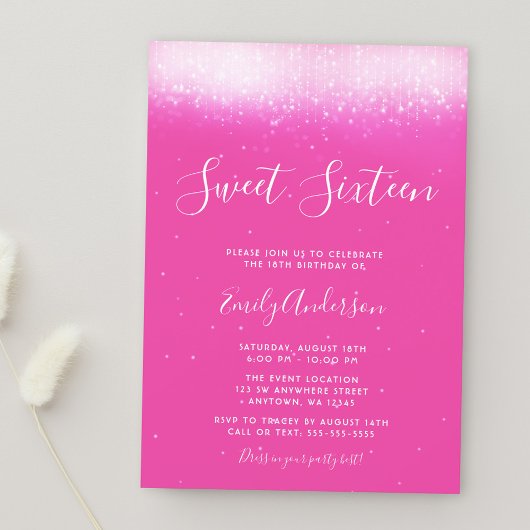 Glam Hot Roze Sweet 16 Kaart