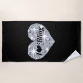 Glam Ik hou van Bling Silver diamantglitter hart Strandlaken (Voorkant)