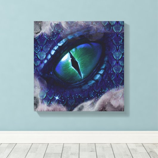 Glam Ink Gothic Blue Medieval Dragon Canvas Afdruk (Insitu (Houten vloer))
