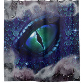 Glam Ink Gothic Blue Medieval Dragon Douchegordijn