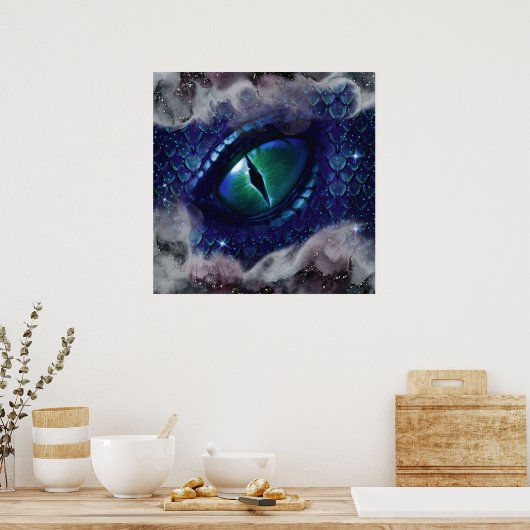 Glam Ink Gothic Blue Medieval Dragon Poster (Keuken)