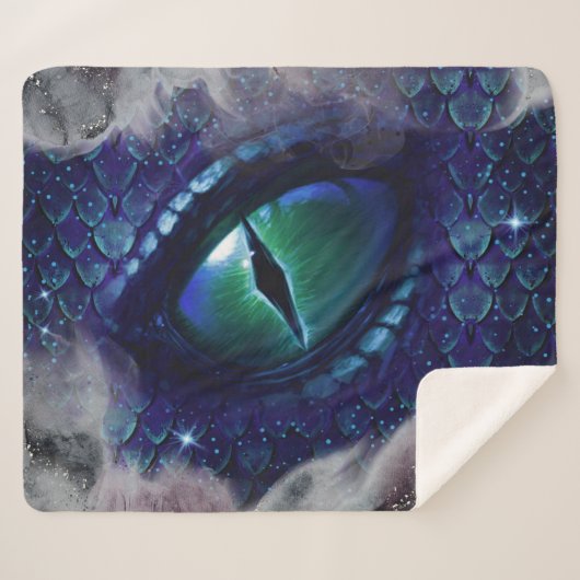 Glam Ink Gothic Blue Medieval Dragon Sherpa Deken (Voorkant (horizontaal))