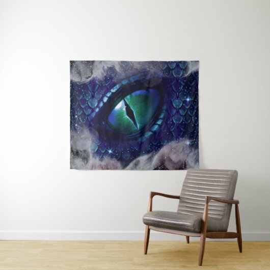 Glam Ink Gothic Blue Medieval Dragon Wandkleed (In Situ (horizontaal))