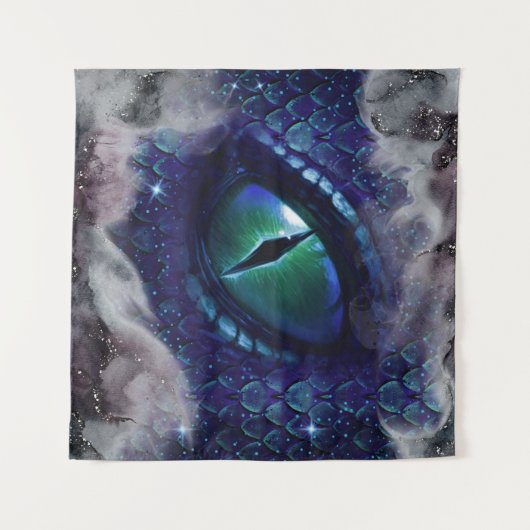 Glam Ink Gothic Blue Medieval Dragon Wandkleed (Voorkant (horizontaal))