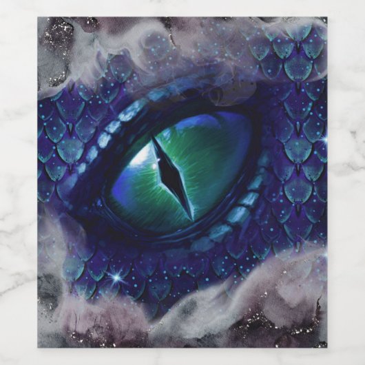 Glam Ink Gothic Blue Medieval Dragon Wijn Etiket (Enkel label)