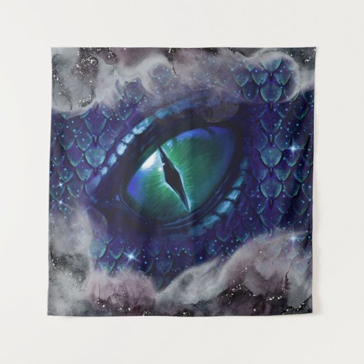 Glam Ink Gotische Blau Middeleeuwse Draak Wandkleed (Voorkant)