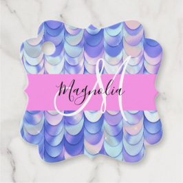 Glam Iridescent Blue Mermaid Scales Name Monogram Bedankjes Labels