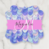 Glam Iridescent Blue Mermaid Scales Name Monogram Bedankjes Labels (Achterkant)