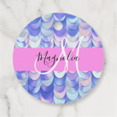Glam Iridescent Blue Mermaid Scales Name Monogram Bedankjes Labels (Achterkant)