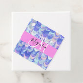 Glam Iridescent Blue Mermaid Scales Name Monogram Bedankjes Labels (In situ)