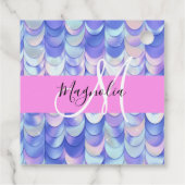 Glam Iridescent Blue Mermaid Scales Name Monogram Bedankjes Labels (Achterkant)