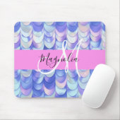 Glam Iridescent Blue Mermaid Scales Name Monogram Muismat (Met muis)