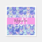Glam Iridescent Blue Mermaid Scales Name Monogram Servet (Voorkant)