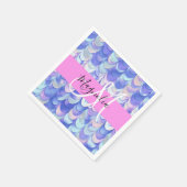 Glam Iridescent Blue Mermaid Scales Name Monogram Servet (Hoek)