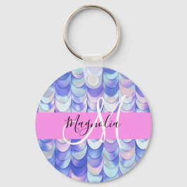 Glam Iridescent Blue Mermaid Scales Name Monogram Sleutelhanger