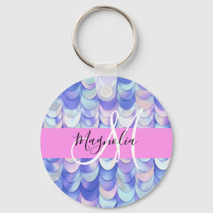 Glam Iridescent Blue Mermaid Scales Name Monogram Sleutelhanger