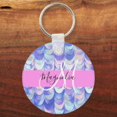 Glam Iridescent Blue Mermaid Scales Name Monogram Sleutelhanger (Voorkant)
