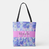 Glam Iridescent Blue Mermaid Scales Name Monogram Tote Bag (Achterkant)