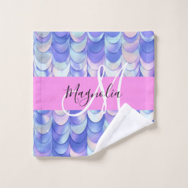 Glam Iridescent Blue Mermaid Scales Name Monogram Washandje