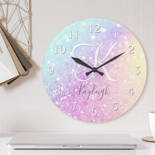 Glam Iridescent Glitter Personalized Colorful Ronde Klok