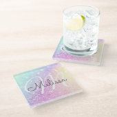 Glam Iridescent Glitter Persoonlijk Kleurrijk Glazen Onderzetter (Schuin)