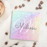 Glam Iridescent Glitter Persoonlijk Kleurrijk Glazen Onderzetter<br><div class="desc">U kunt dit elegante kleurrijke bokglitterpatroon eenvoudig personaliseren met uw eigen naam en/of monogram.</div>